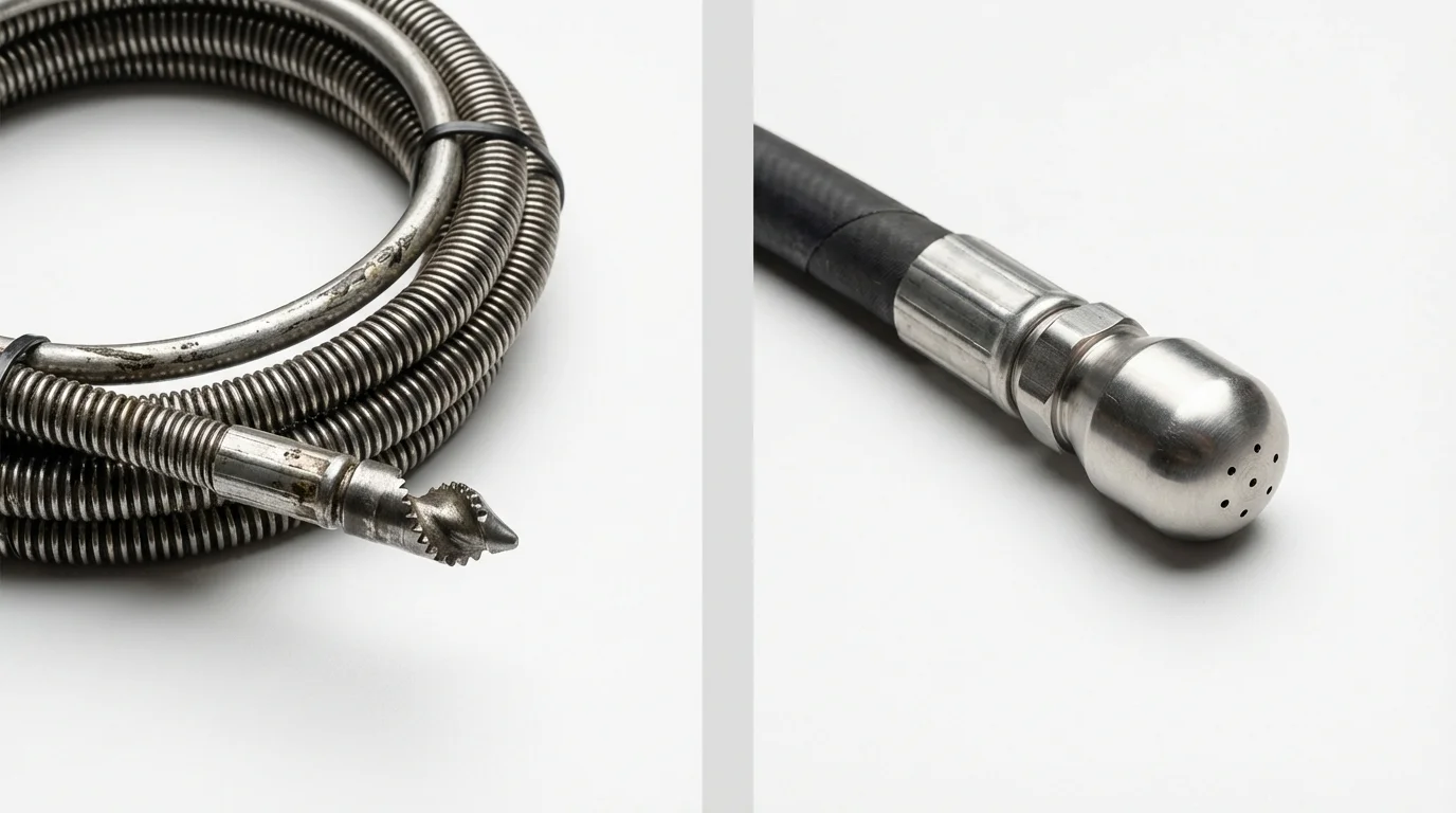 Drain snake cable and hydro jetting nozzle used for drain cleaning in Glen Rose, TX