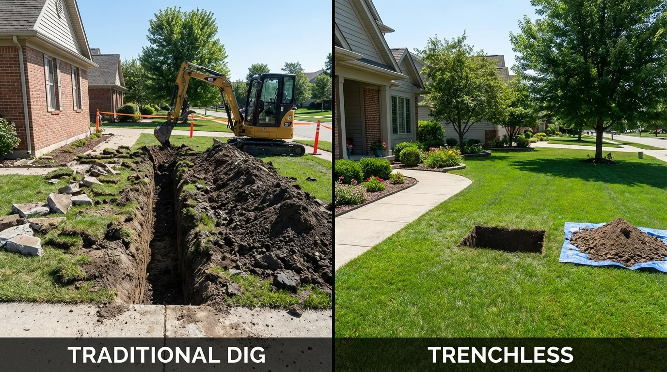 Trenchless sewer repair with minimal yard damage versus traditional excavation in Glen Rose, TX